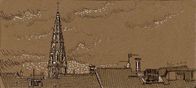 Dibujo catedral de Santiago y tejados (Bilbao)