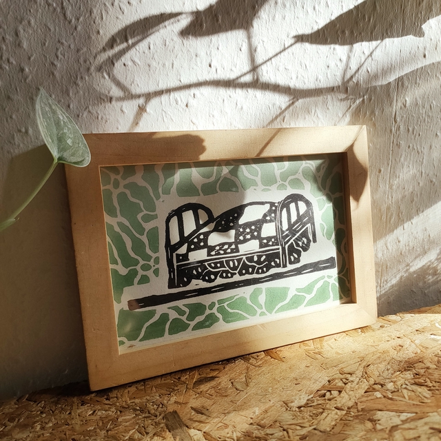 'MY BED'S FRIENDS'  - 10x15cm - Estampe originale linogravure imprimée à la main