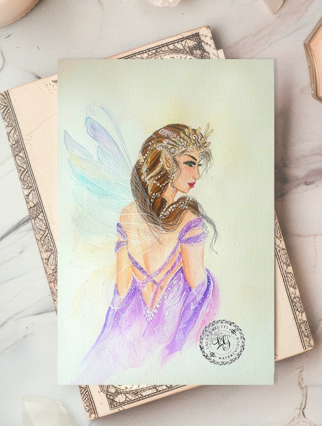 ORIGINAL WATERCOLOUR Purple fae