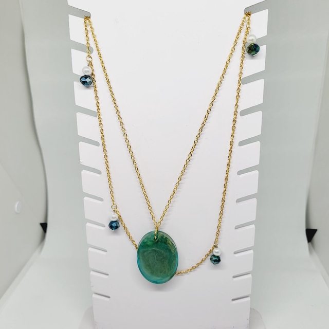 COLLIER SAUTOIR VERT ET DORÉ 