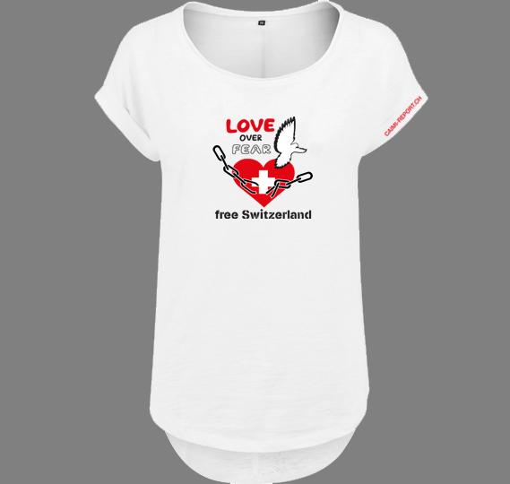 Leichtes Damen-Shirt «Love over Fear» weiss