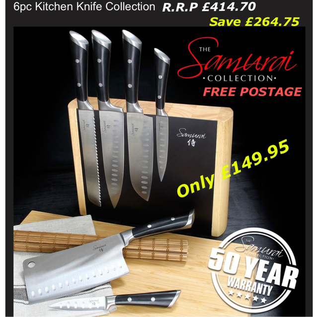 6pce Samurai Knife Set Collection ( Black ) Samurai collection