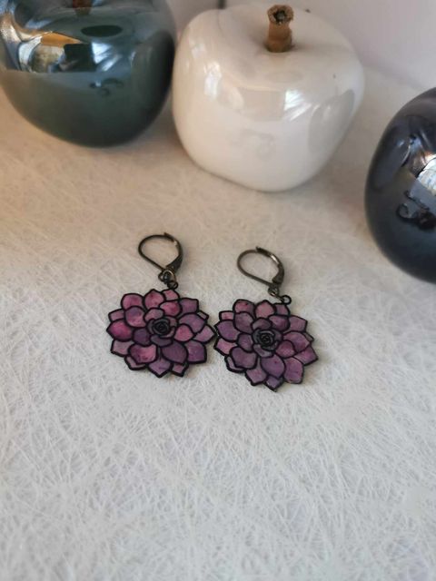 Boucles d'oreilles Fleur rose et mauve