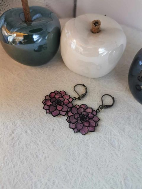 Boucles d'oreilles Fleur rose et mauve