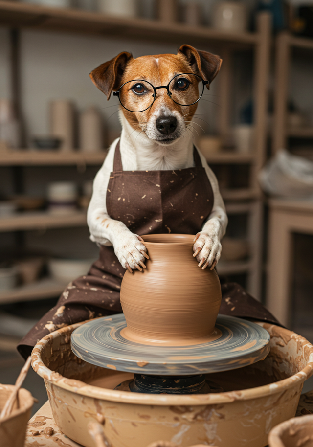 Jack Russell Pottery Pal Framed canvas