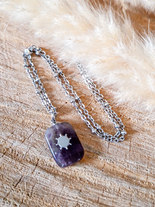 Collier "Soleil - Améthyste" - Modèle argenté