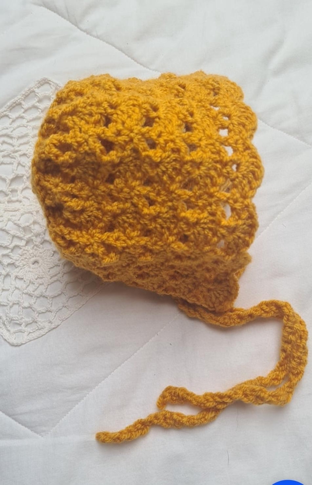 Crochet Baby Hat Mustard Scalloped Edge 36 Months