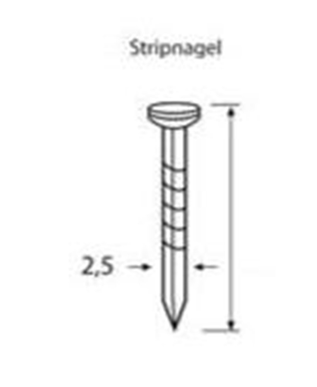 Hardstalen ballistische nagel  2,5x16mm verzinkt / Artikelnummer: 5211001 /