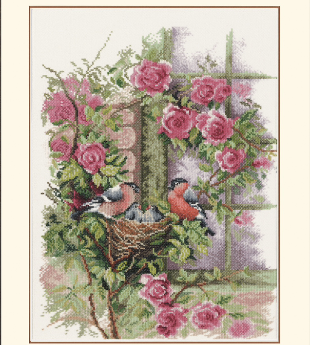 Lanarte Counted Cross Stitch Kit 'Nesting Birds in Rambler Rose