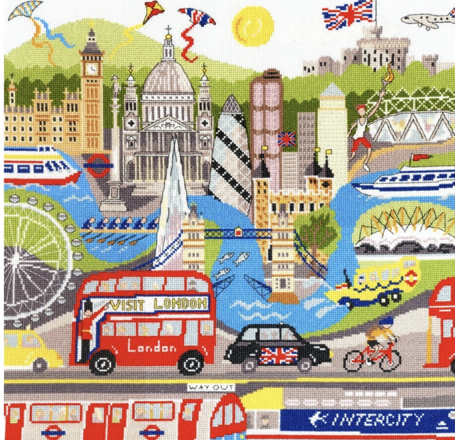 London Cross Stitch Kit Bothy Threads 16 Count Ice Blue Aida