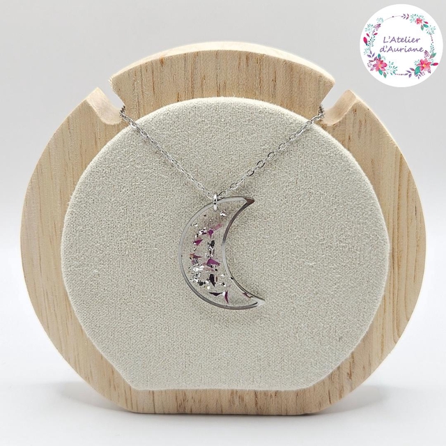 Collier "Rose lune" argenté