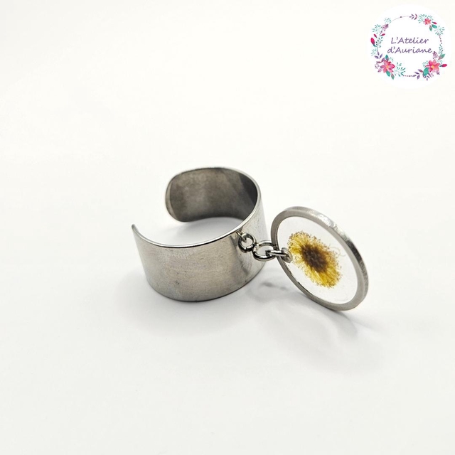 Bague pendentif "Mimosa" argentée