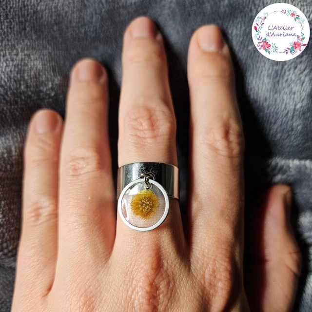 Bague pendentif "Mimosa" argentée