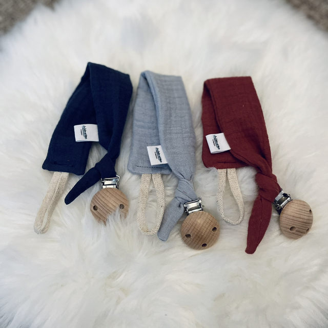 Attache Tétine En Coton Bio Paci Braid "Petrole/Bleu Layette" Bibs