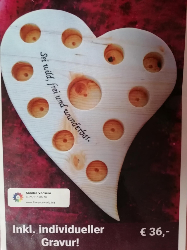 Holz Herz für Öle inkl. Gravur