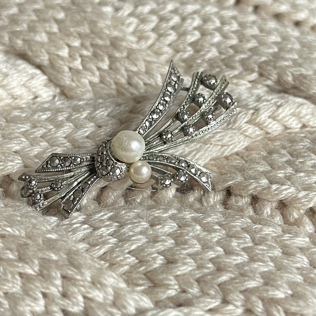 Vintage Brosche Makarsiten Anstecknadel  silber