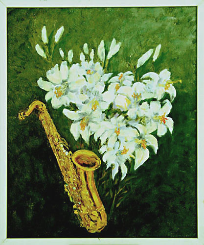 19. Saxofoni ja kukat (60x50 cm)