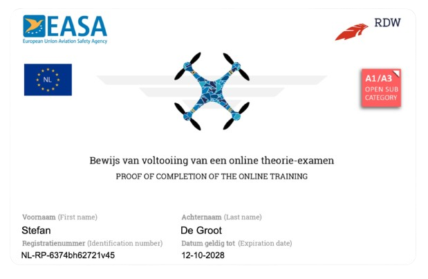 Nederlandse Drone Pas A1/A3 Standaard Zonder NFC & QR-code