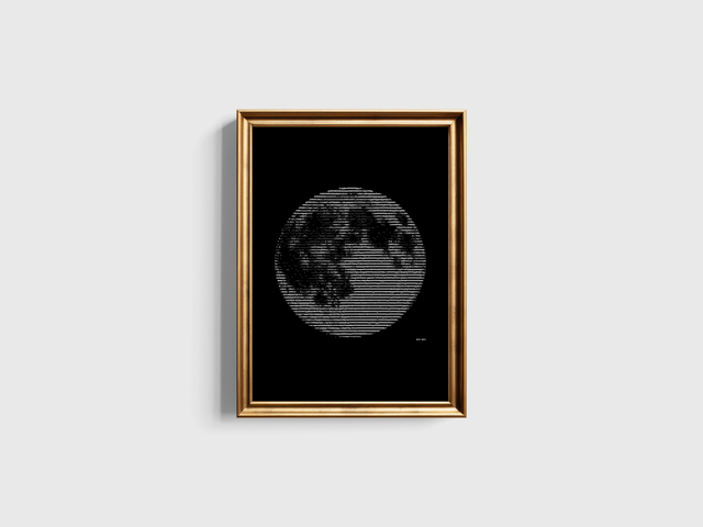 A3 Schreibmaschinenbild Mond in Weiß auf Schwarz