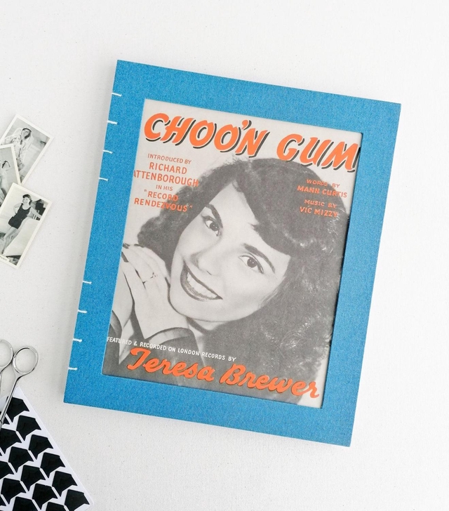 'Chooin' Gum' Large blue retro cover portrait notebook/ scrapbook with plain paper.