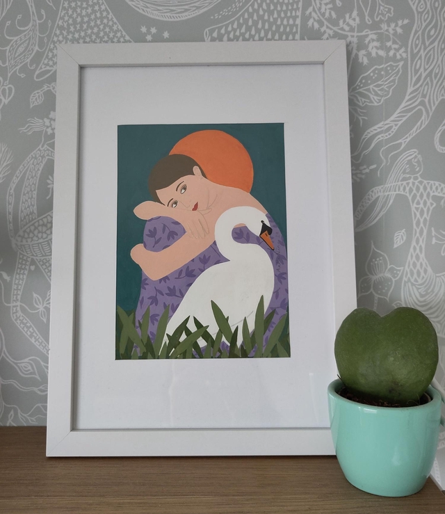 Origineel schilderijtje "Witte zwaan"