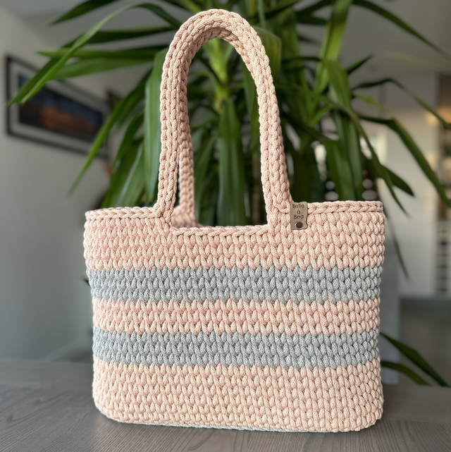Peach/grey tote  