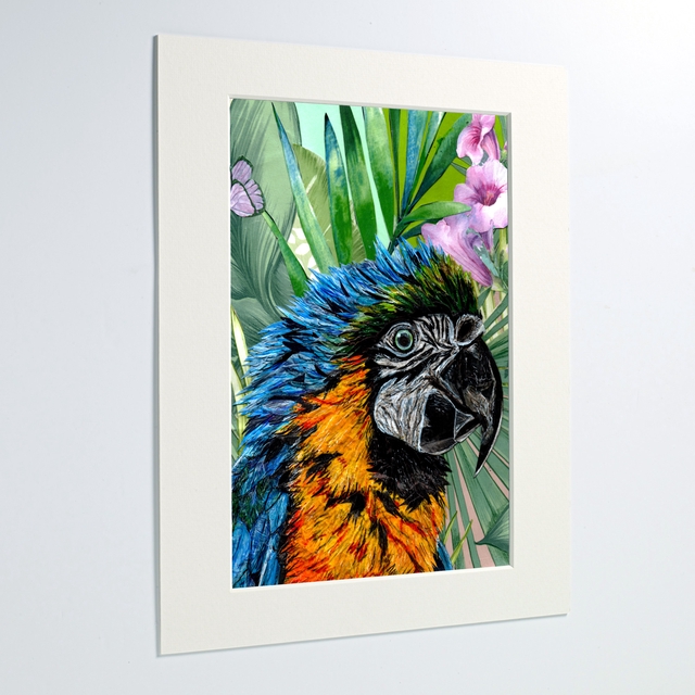 Sunny the Parrot Mounted Art Print