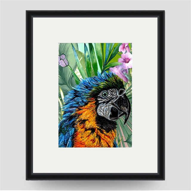 Sunny the Parrot Mounted Art Print