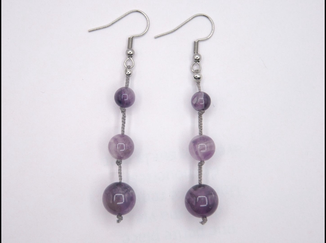 Boucles d'oreilles 3 améthystes sur soie tressée