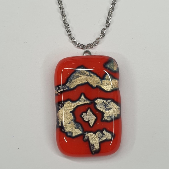 Orange and silver mountain pattern pendant NEW