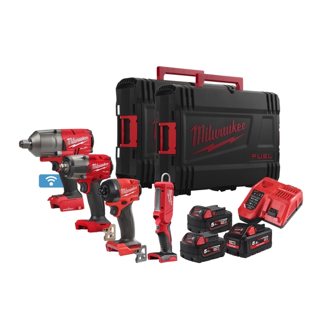 Milwaukee M18 Akku-Maschinen-Set FPP4G3-553X, 3xSchlagschrauber, 1x Lampe 3xAkku