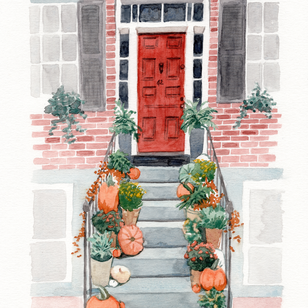 "Porte d'automne", aquarelle originale 21x29,7 cm