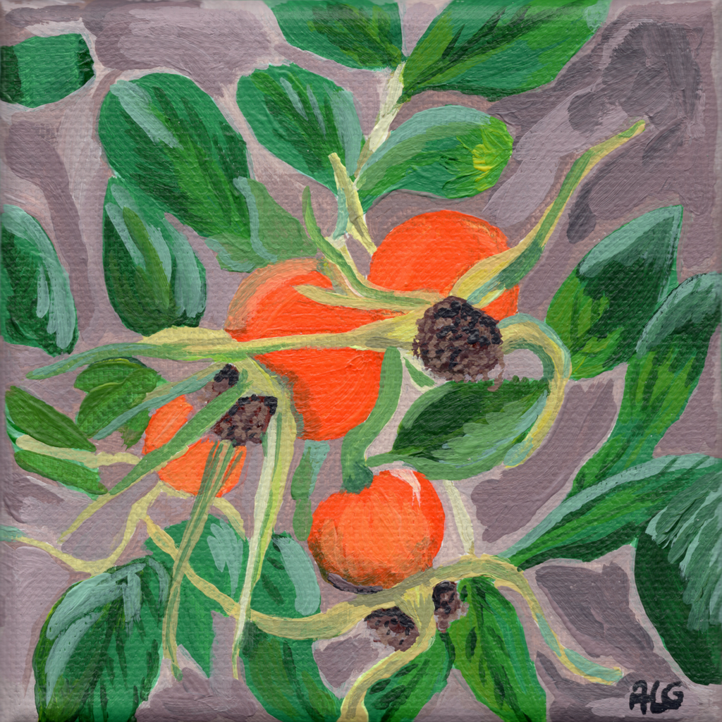 "Rosier rugueux", acrylique sur toile 12x12cm