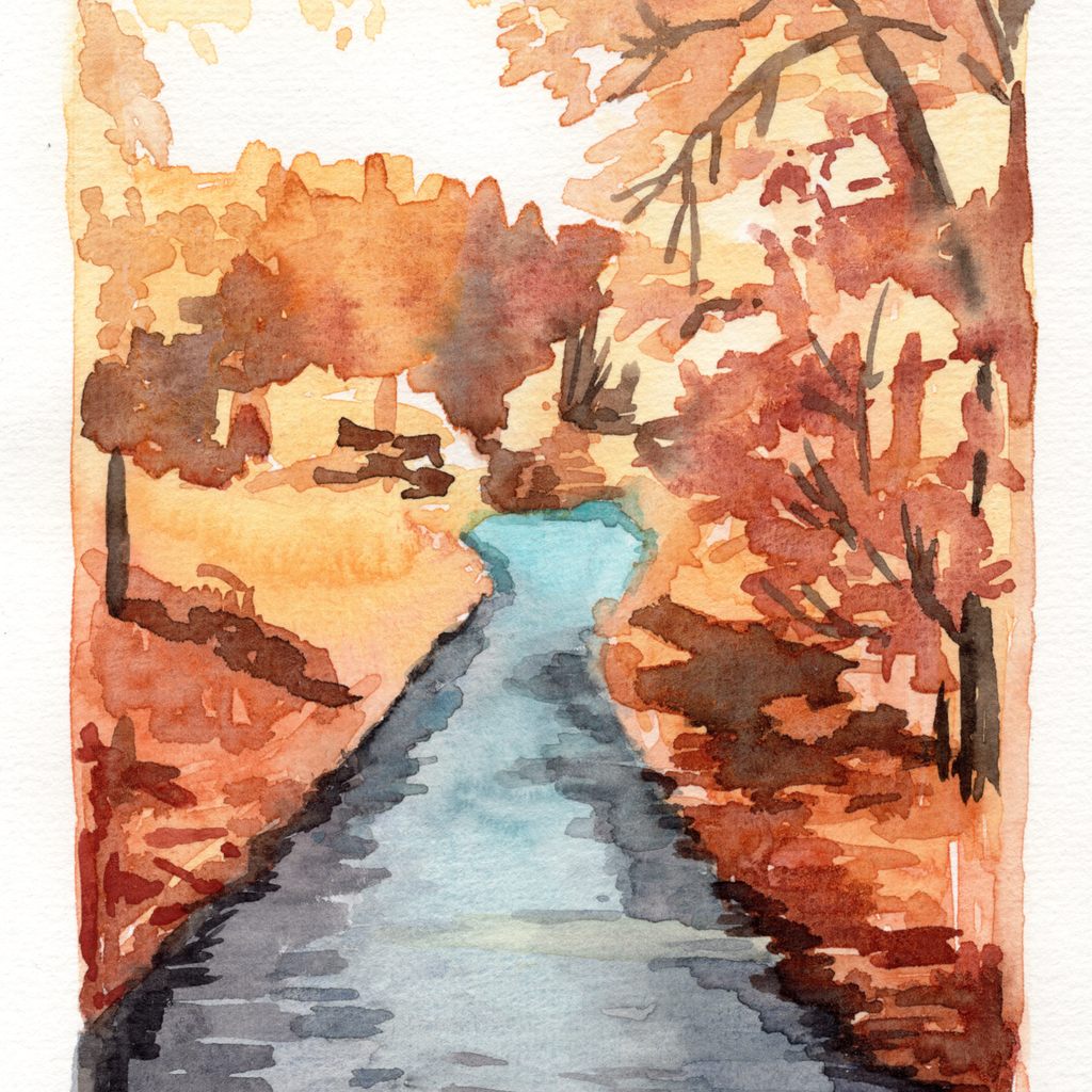 "Balade automnale", aquarelle originale 14,8x21 cm
