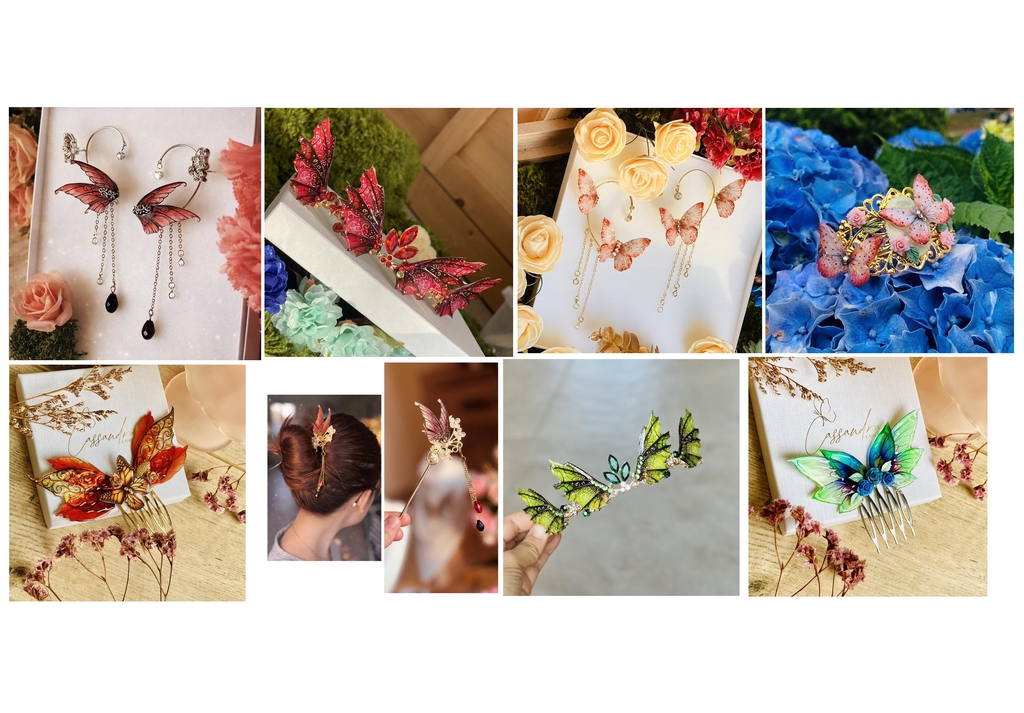 accessoires pour cheveux, papillon peigne feerique couronnes dragon couronne aile de fées pic a cheveux earcuff tours d'oreille bracelet feerique papillon bracelet papillon 