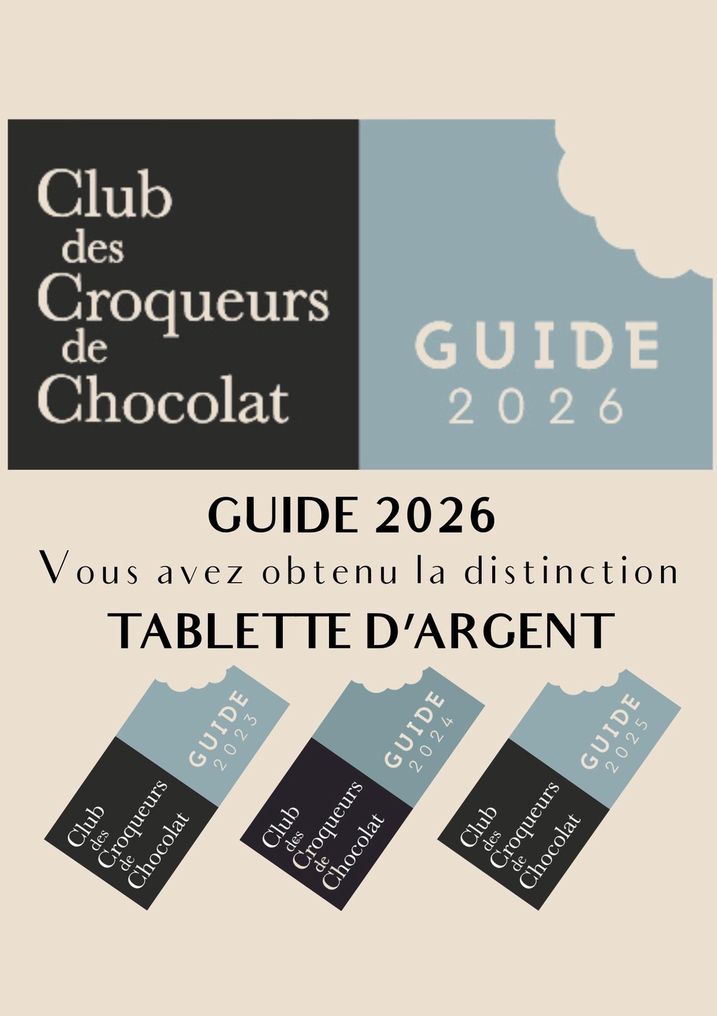 distinction tablettes d'argents 2026 Club des Croqueurs de Chocolat