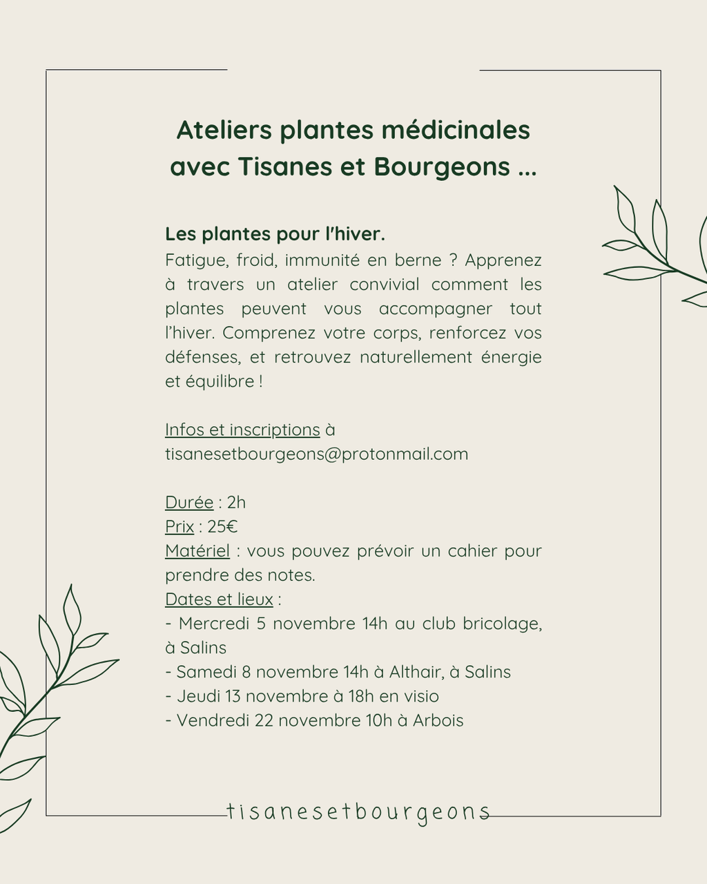 Ateliers Les plantes pour l'hiver