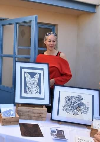 Evènement, marché de Noël, art, linogravure, Roujan, animaux, fleur, nature