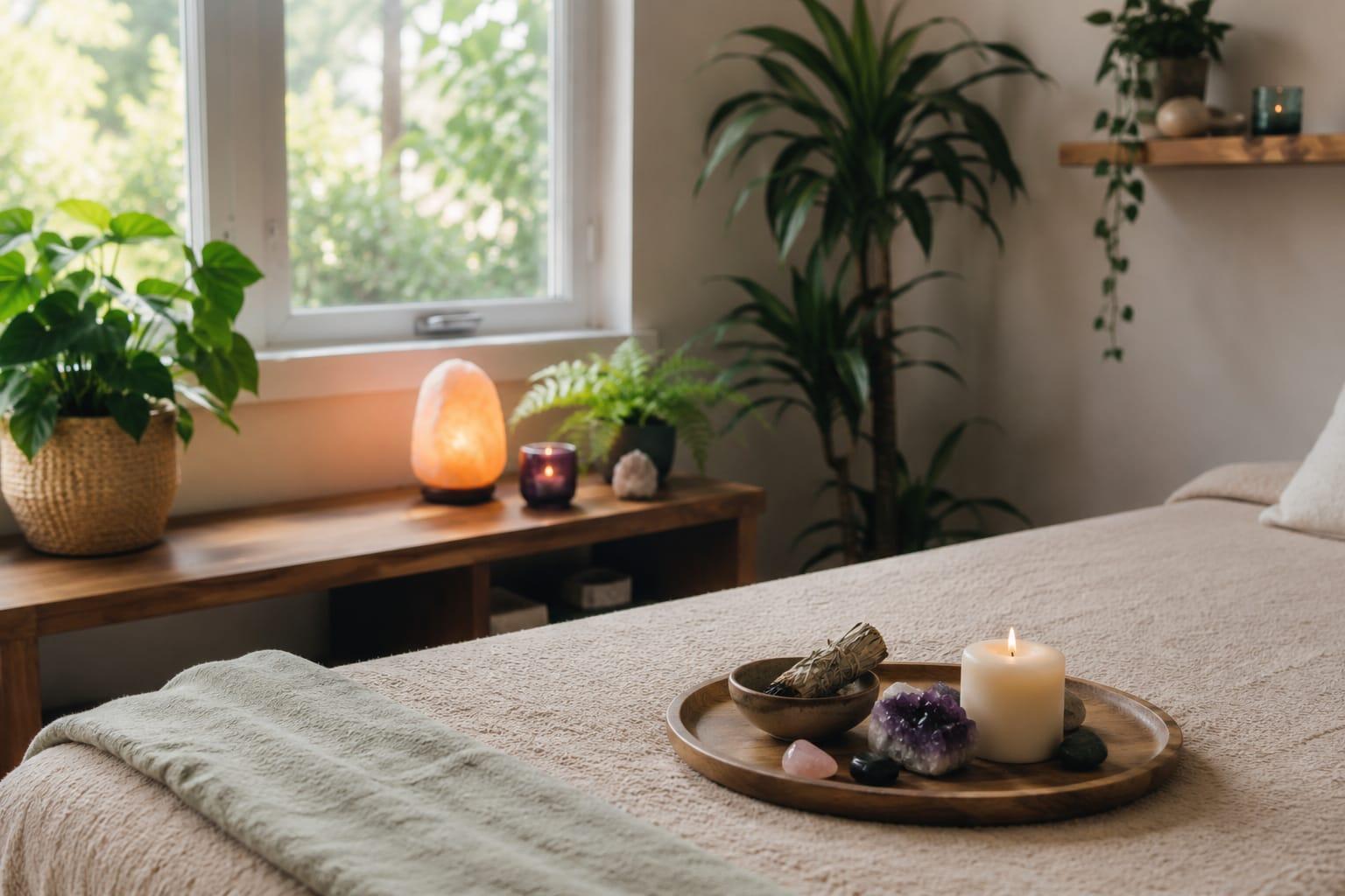 Peaceful Seichem Reiki treatment room at Iridescent Souls in Chesterfield