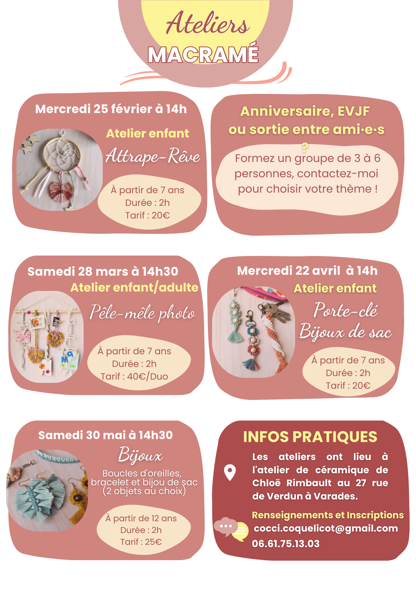 Programme des ateliers macramé à Varades (44370) premier semestre 2026