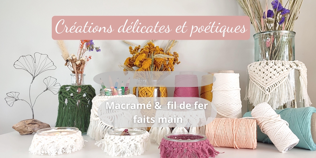 Coccinelle et coquelicot boutique en ligne de décoration délicates et poétiques et accessoires en macramé et fil de fer inspirée par la nature faits main en France en Loire-Atlantique. 