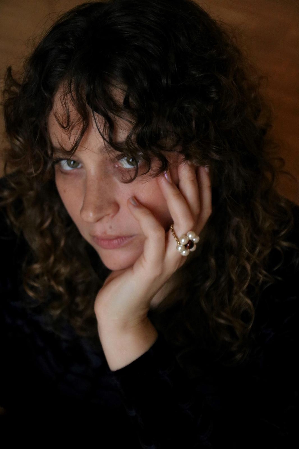 Bague fleur perles chinées