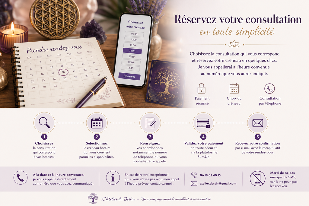 Comment réserver votre séance à L'Atelier du destin 