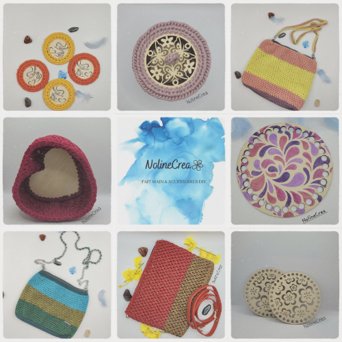 Création fait à la main au corchet tel que des tote bag, des sacs à main, des panier en dorme de coeur ou rond, et des accessoires diy