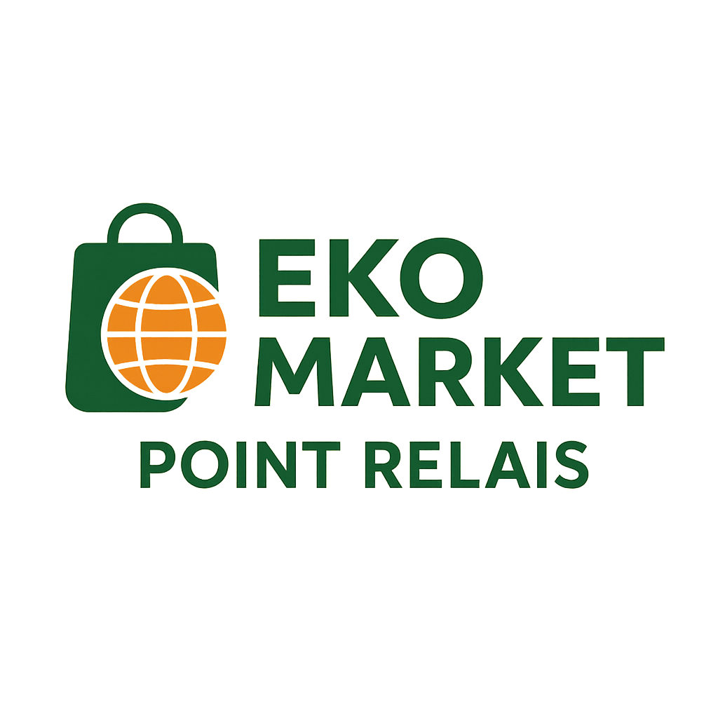 EKO MARKET - Point relais en grand avec le logo d'un sac vert et d'une terre en orange