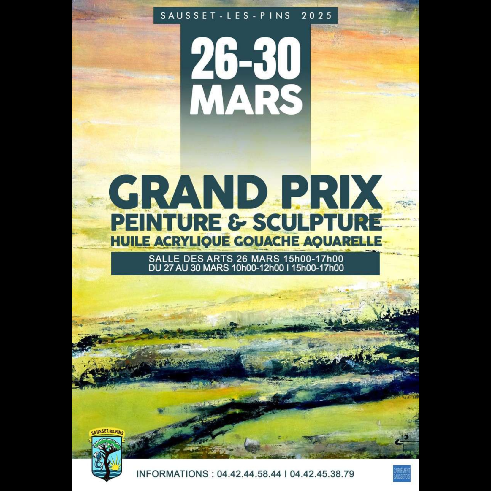 Affiche du Grand Prix de peinture et de sculpture de Sausset-les-Pins, où trois des peintures d'Aurélie Blanchet ont été exposées, du 26 au 30 mars 2025