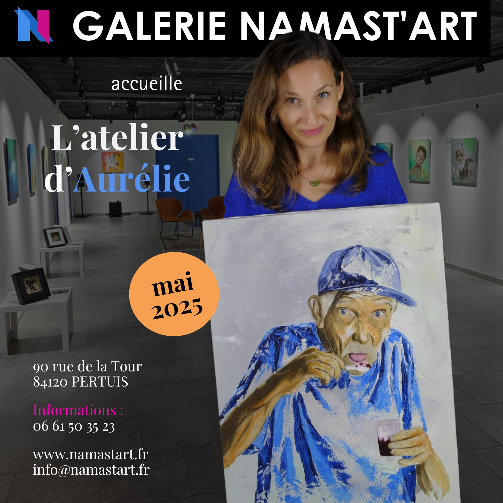 La galerie Namast'art de Pertuis a accueilli l'atelier d'Aurélie pendant tout le mois de mai 2025