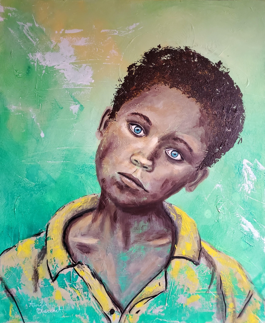 Peintures originales portraits homme femme enfant acrylique sur toile aquarelle 