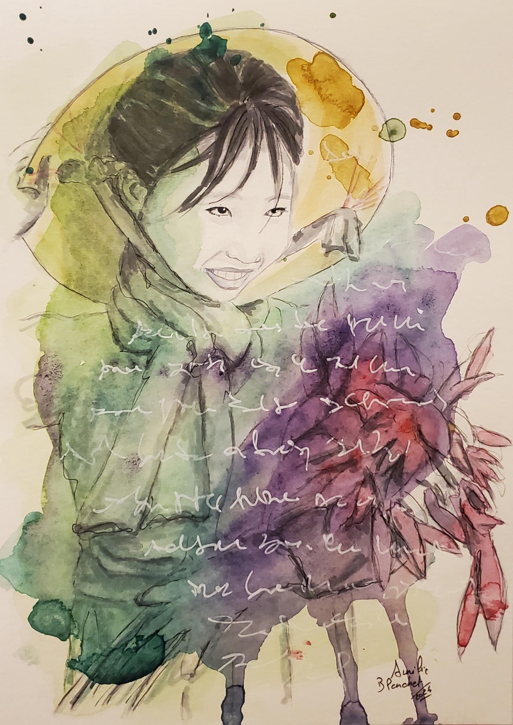 Peintures originales portraits homme femme enfant acrylique sur toile aquarelle 