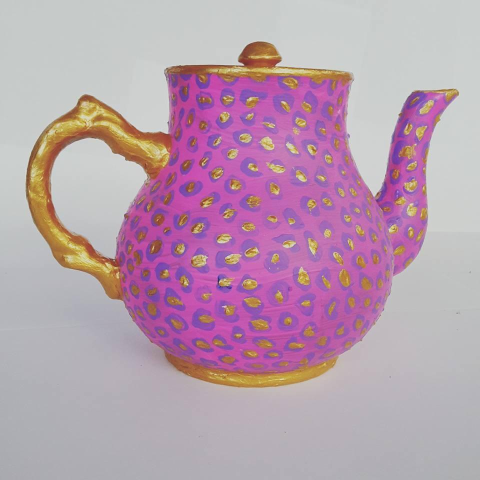 Pink gold leopard print surreal tea pot vintage painted heidi swift barnsley